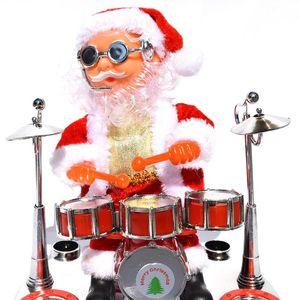 Kerstversiering Elektrische Muziek Santa Claus Doll Stage Drums Gitaar Saxofoon Piano Speelgoed Xmas Home Party Decoratie Hanger Kid Geschenken