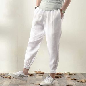 Calças casuais moda moda de algodão linho hip hop ankle-comprimento homens calças elásticas cintura solta corredor calças macho x0723