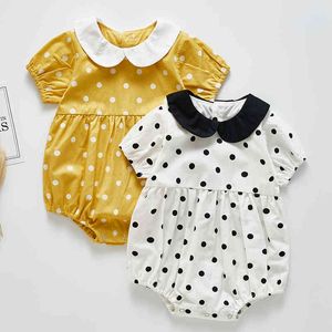 Pattern Summer Baby Romper Girl Pure Cotton Suit Cute Polka Dots Short Sleeve Ha Yi Jumpsuit Outgoing Clothing 210429