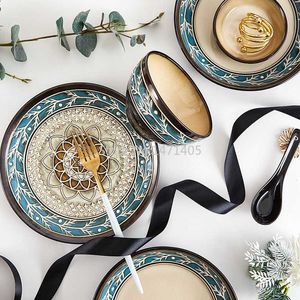 Nowe kreatywne światło Luksusowe europejskie tłoczone miski talerze ceramiczne amerykańskie i dania stołowe domowe