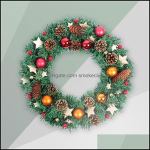 Festive Supplies Home Garden Decorative Flowers & Wreaths 1Pc Round-Shaped Rattan Flower Wreath Xmas Tree Hanging Garland For Christmas Part