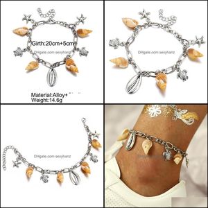 Anklets Jewelry Personality Anklet Bracelet Simple Star Shell Pearl Ladies Gift Drop Delivery 2021 Vrebx