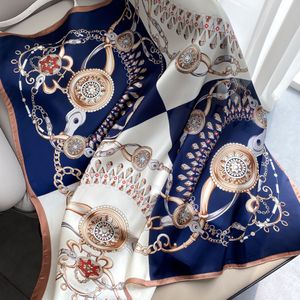 Halsdukar 2024 Fashion Lady's Scarves 90*90 cm Real Silk Square Scarfs Big Shawl Wrap Hijab Leopard Print Scarf Female Luxury Kerchief Neckerchief Winter Muffler