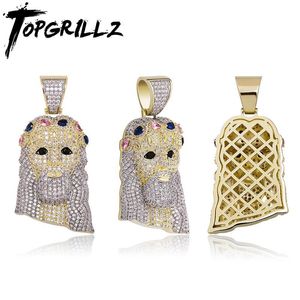 TOPGRILLZ Hip Hop Jesus Pendant Necklace High Quality Copper Gold Plated Iced Out Micro Pave Cubic Zirconia Punk Style Jewelry X0509