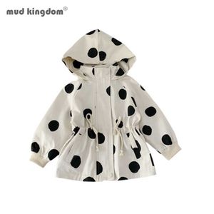 Mudkingdom Girl Trench Coat Spring Polka Dot Ytterkläder Sportrockar Kids Hooded Barnkläder 210615