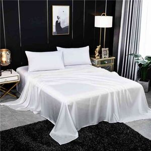 Cor sólida folha plana mulberry cama de seda rainha king size rei real cama de alta qualidade têxtil home 210626