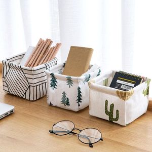 Storage Baskets Desk Box Cotton And Linen Stationery Basket Sorting Dressing Table Cosmetics Sundry For Small Things