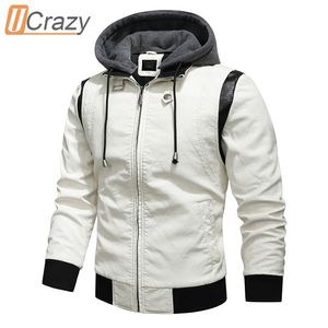 Uomo Primavera Autunno Moda Giacca in pelle con ricamo con cappuccio Cappotto Uomo Casual Motor Biker Vintage PU Giacche in ecopelle 211111