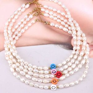 5Pcs Naturale acqua dolce colorata faccia felice intero prodotto collana di sorriso di perle per le donne