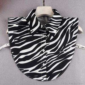 Kobiety Harajuku Zebra Paski Drukuj Lapel Fałszywy Fałszywy Kołnierz Przycisk Down Odpinany Pół Koszulka Bluzka Dekoracyjny Dickey M24 21 Neck Krawaty