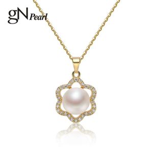gN Pearl White Natural Freshwater mm Pendants Necklaces Silver Gold Plated Flower Zirconia Choker Chain gN