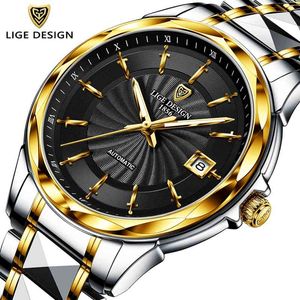 Lige высококачественные роскошные мужские часы автоматические механические часы вольфрамовый сталь сапфировый стеклянный наручные часы 50 м водонепроницаемые часы 210527