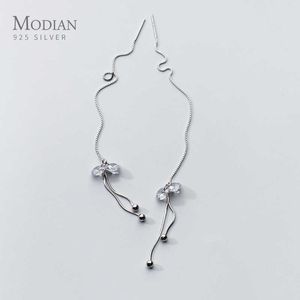 925 Sterling Silver Long Chain Swing Cubic Zirconia Dangle Örhängen för Kvinnor Bröllop Drop Earing Korean Smycken 210707
