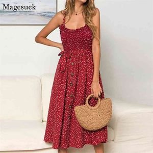 Sommar spaghetti strap klänning kvinnor polka dot strand kvinnlig vintage långa es för casual sundress vestido 13189 210512