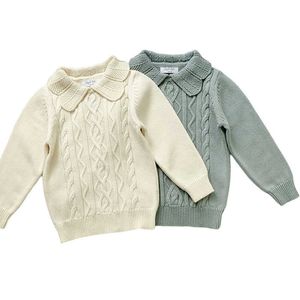 2021 Höst Baby Girls Sweater Toddlers Barn Stickade Pullovers Toppar Koreanska Stil Pure Färg Peter-Pan Collar Baby Girls Tröjor Y1024