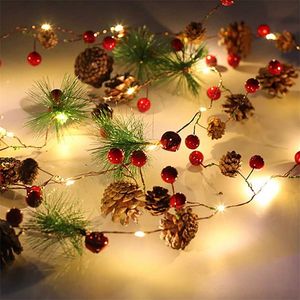 2m 20Lled julsträngljus pinecone röd bärklocka xmas kranslampa inomhus utomhus semester julår fest dekor 211104