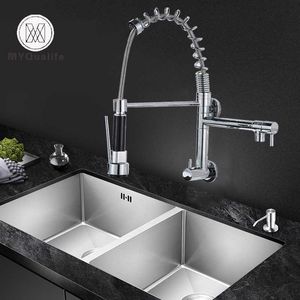 Wall Mount Spring Kitchen Faucet Handheld Spout Cold Water Kitchen Tap Dual Swive Spout In Wall Bathroom Kitchen Washing Faucet 210724