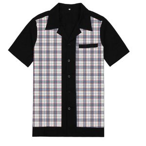 Märke Patchwork Plaid Shirts Mäns Blus Kortärmad Casual Button Down T Shirts Camiseta Retro Hombre Bowling Klänning Male Shirts 210527