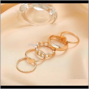 Banda Jewelryrings Cadeia De Moda Fashion Festa de Personalidade para Mulheres Dourado Coração-Em forma de Anéis de 5 peças Conjunto de anel entrega 2021 4xnah