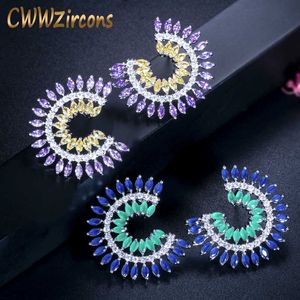 Stylowy Dwa Tone Color Oszałamiający Cubic Cyrkon Big Blue Green Stud Kolczyk Kobiety Moda Marka Ear Jewelry CZ126 210714