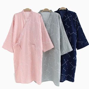 Damen-Nachtwäsche, Frühling und Sommer, für Männer und Frauen, Komfort-Gaze-Baumwoll-Pyjama-Set mit V-Ausschnitt, japanischer Stil, Kimono-Liebhaber, Haushalt, Barth-Robe