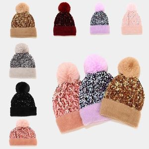 Winter Plus Sequins Knitted Hats For Women Beanie Hat Unisex Elastic Warm Hip Hop Cap Soft Baggy Bonnet Wholesale dd841