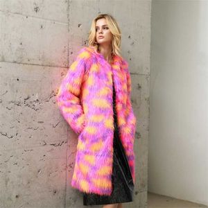 Kvinnor Faux Fur Jacka Multicolor Mousserande Långärmad ForRure Femme Fluffy Hairy Warm Fake Coat Winter Slim OuterWear 211220