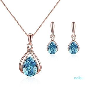 Fashion Waterdrop Jewelry Set Peacock Crystal Rhinestone Pendant Necklace Drop Earrings Sets Gift for Women Ladies Girl Love