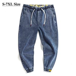 Plus Size 5XL 6XL 7XL Brand Men's Casual Jeans Streetwear Harem Pants High Quality Elastic Drawstring Trousers Male Black Blue