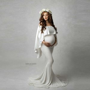 White Maternity Dresses for PhotoShoot Elegant Pregnant Women Long Maternity Clothes Photography Pregnancy Dress Maxi With Cloak Q0713