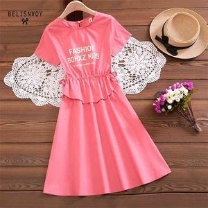 Korean Style Design Clothes Womans Dresses Holiday Casual Summer Short Sleeve Elegant Office Lady O-Neck Drawstring 210520
