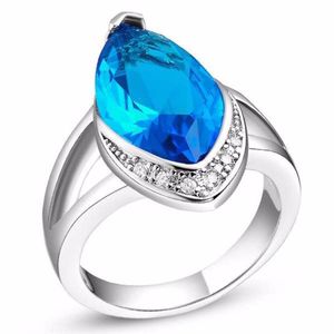 925 Sterling Silber Wassertropfenförmige Ringe, imitierter blauer Kristall, Zirkonia, Ehering, romantisches Weihnachts-Liebesgeschenk