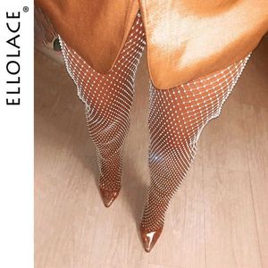 Ellolace Diamond Fishnet Pants Women Sexy 2020 Summer Hollow Out Transparent Loose Long Club Trousers Diamante See Through Pants X0629