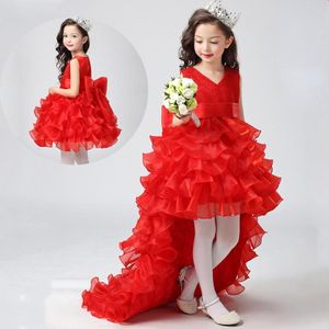 fashion flower girl dress high quality bow princess dresses girls skirts lace Detachable Trailing skirt