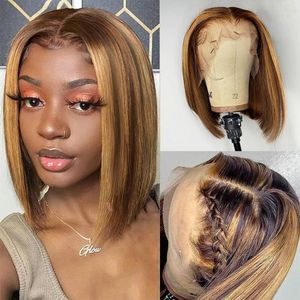 Lace Wigs Highlight Wig Human Hair Bob Honey Blonde Front For Women Straight Ombre Brazilian 4/27 13x1 T Part Hd Frontal