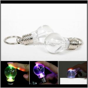 Nyckelringar Fashion Aessory Drop Delivery 2021 LED Glowing Firlylight Keychain Clear Plastformad ring Lysande Mini Spiral Bulb Nyckelkedja