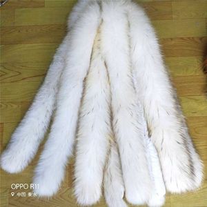 QearlStar 2019 Luxury Brand Natural Real Raccoon White Fur Collar Women Coat Scarves Fur Parka Polid Female Scarf 75*12.5cm Z368 H0923