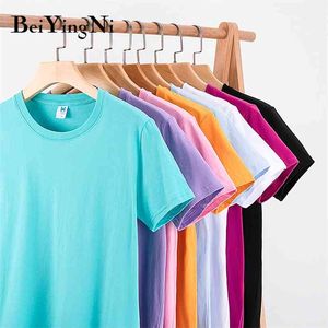 Tshirts kvinna sommar bomull grundläggande lös plus storlek mode o-neck t-shirt kvinnlig enkel smal topp s-4xl camisetas mujer 210506