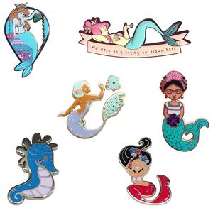 Pins, Brooches Pretty Mermaid Enamel Pin Seahorse Badge Fantasy Ocean Creatures Brooch Art Addition