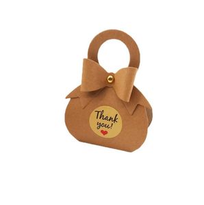 Kraft Paper Treat Boxes Party Favor Gift Wrap Dots Bowknot Handbag Shape for Birthday Shower Wedding Candy Chocolate Wrapping Goods with Stickers