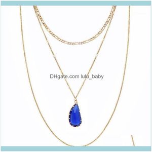 Chains Necklaces & Pendants Jewelrychains 4 Layers Teardrop Crystal Stone Pendant Chain Necklace Multi-Layer Charm Collar Choker For Women J