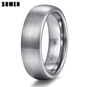 Somen 6mm escovado cor de prata tungstênio carboneto casamento anel de anel de anel mens anel masculino