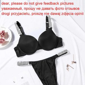 Beforw Sexy Letter Underkläder Briefs Set Push Up Bra Panty 2 Piece for Women Comfort Justerbara underkläder Sätt Svart 210623