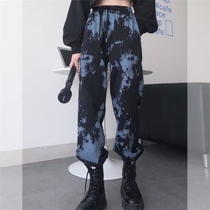 QWeek Kravat Boya Spor Pantolon Kadınlar Için Harajuku Goth Baggy Joggers Sonbahar Gevşek Pantolon Büyük Boy Beyaz Koşu Sweatpants 210925