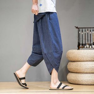 Bawełna Harem Stripe Spodnie Mężczyźni Solid Elastyczna Talia Streetwear Joggers Nowe Worki Spodnie Casual Men X0723