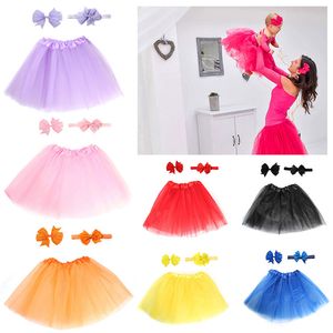 Solid Fluffy Mesh Tutu Dress + Elastic Hair Bow Hairpin Hairband Headband Set Newborn Girls Infants Baby Toddler Kids Princess Skirt Set Party Cosplay Costume M4043