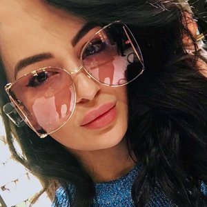 Designer Metal Frame Women Square Sunglasses Fashion Oversized Female Mirror Glasses Ladies Clear Pink Shades