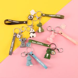 Party Favor PVC Geometryczne Kreskówka Keychain Śmieszne Dinozaur Kobiety Biżuteria Słodkie Charm Torba Keys Łańcuch Car Key Ring Akcesoria