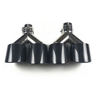 2 PCS：ユニバーサルアクラポビッチデュアルエキゾーストマフラーのヒント光沢のあるカーボンファイバー +ステンレス鋼自動排気エンドパイプ