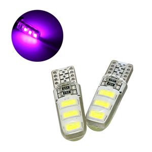 50Pcs/Lot Purple Silcone T10 W5W 5630 6SMD LED Car Bulbs For 194 168 2825 Clearance Lamps Interior Dome Door Reading License Plate Lights 12V